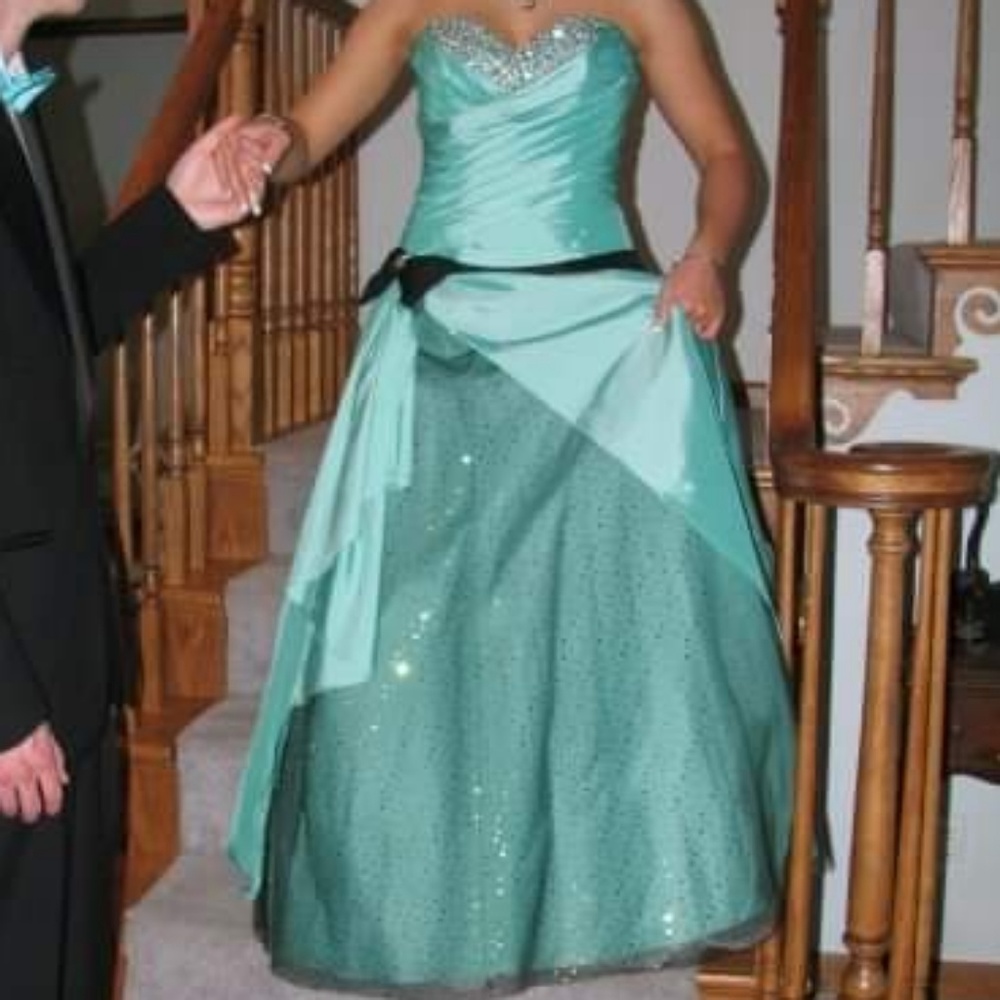 Teal ballgown prom dress